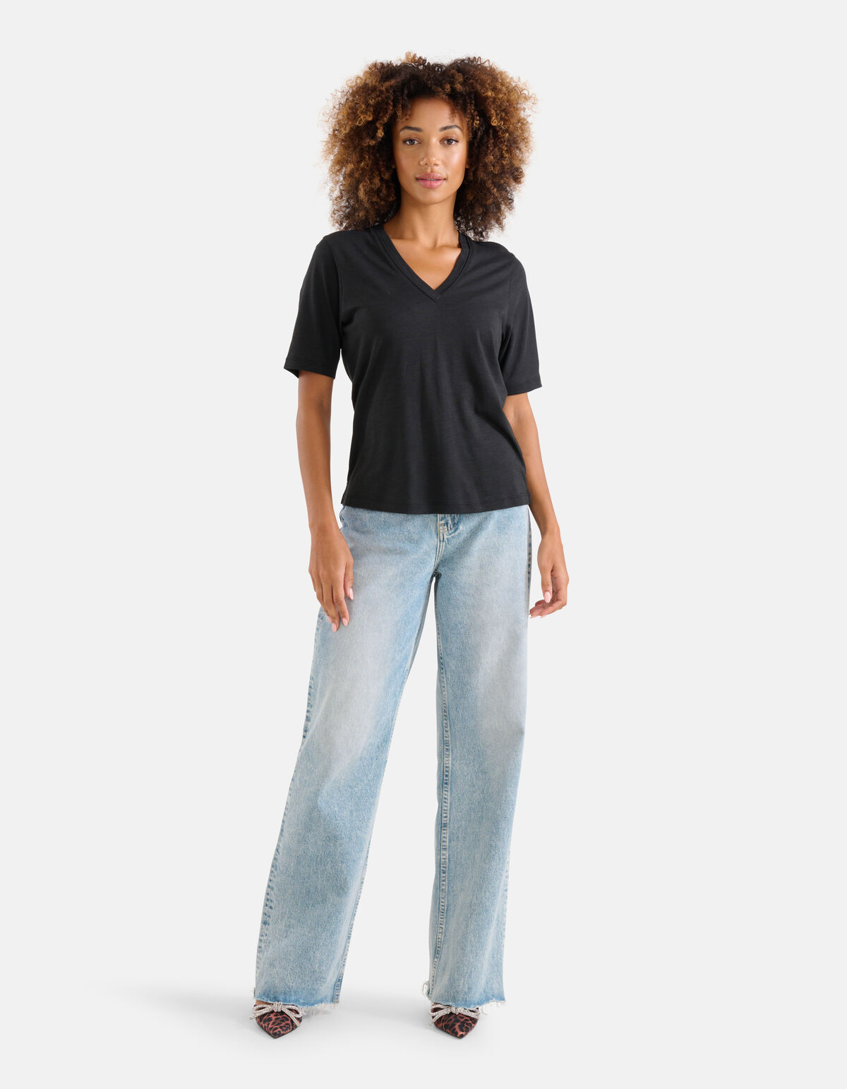 Basis V-hals T-shirt Zwart SHOEBY WOMEN