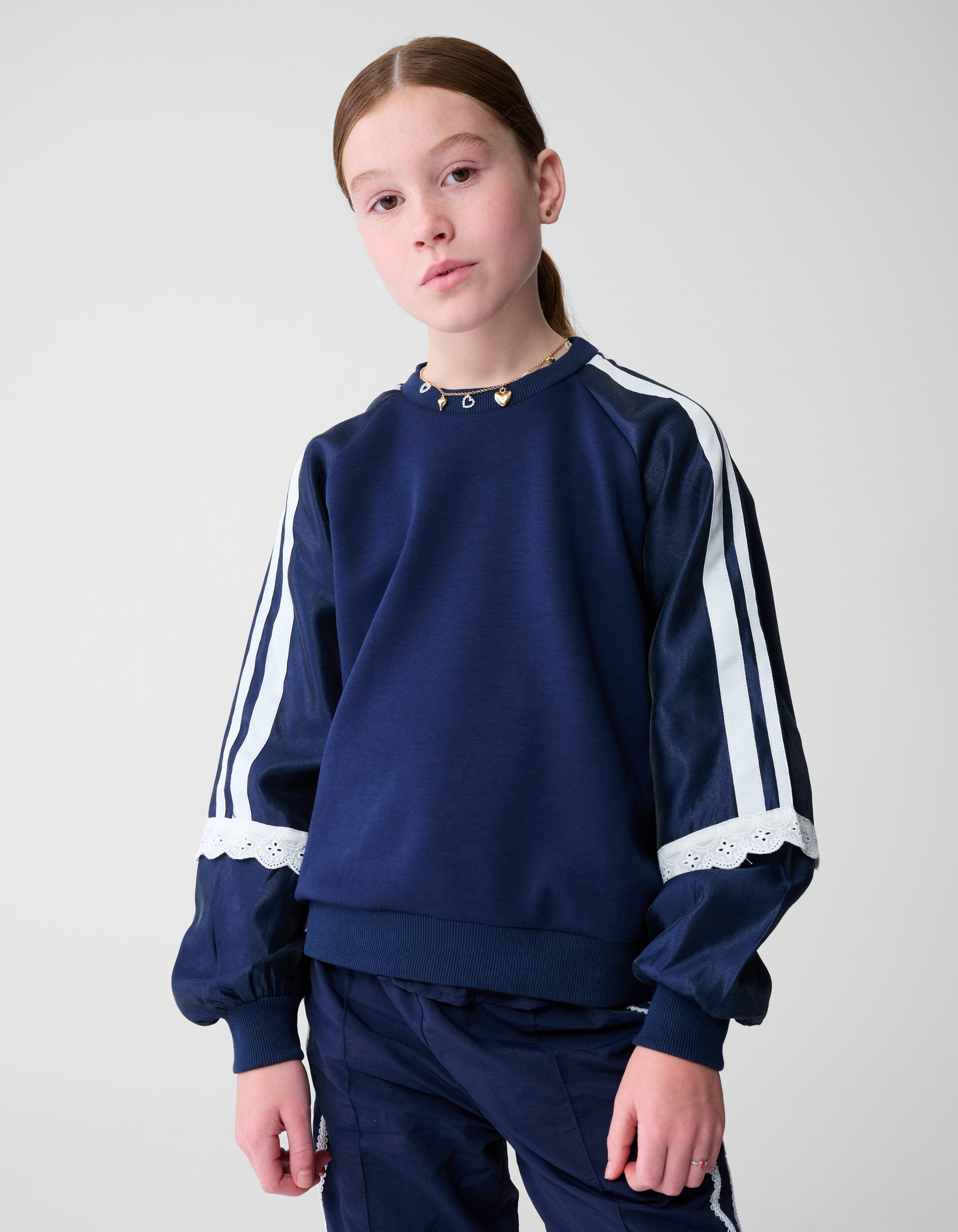 Satijnen Kanten Sweater Donkerblauw SHOEBY GIRLS