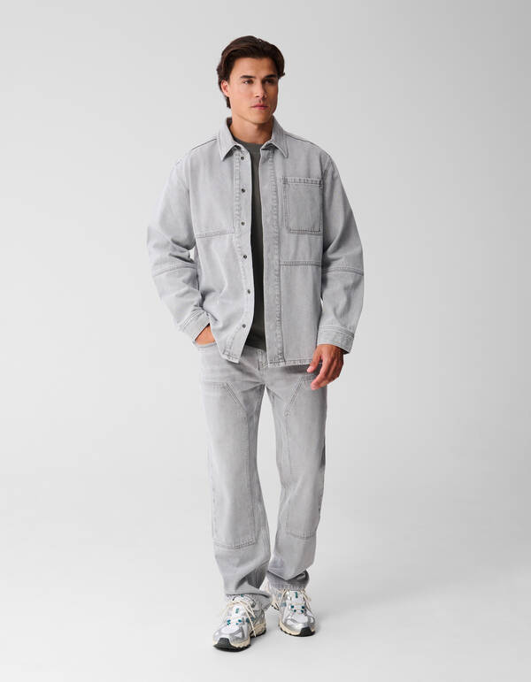 Patched Denim Overshirt Grijs SHOEBY MEN