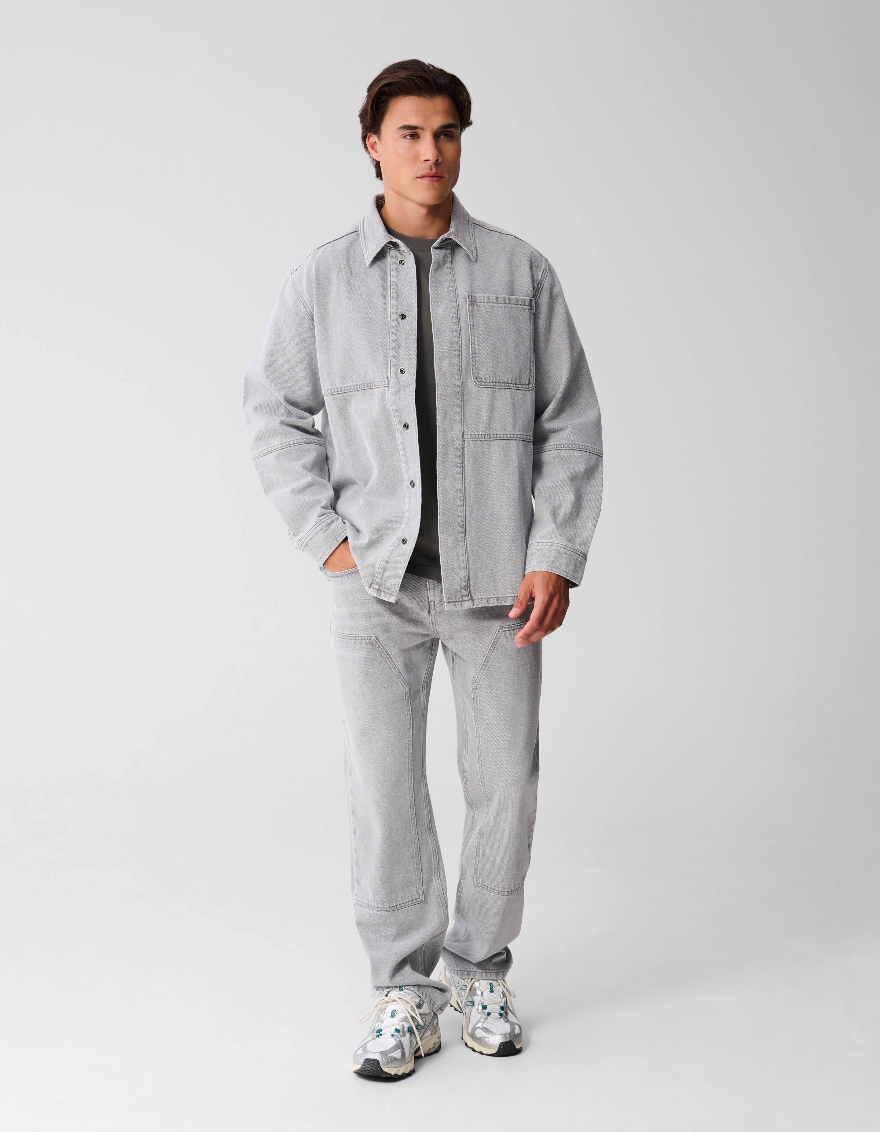 Patched Denim Overshirt Grijs SHOEBY MEN