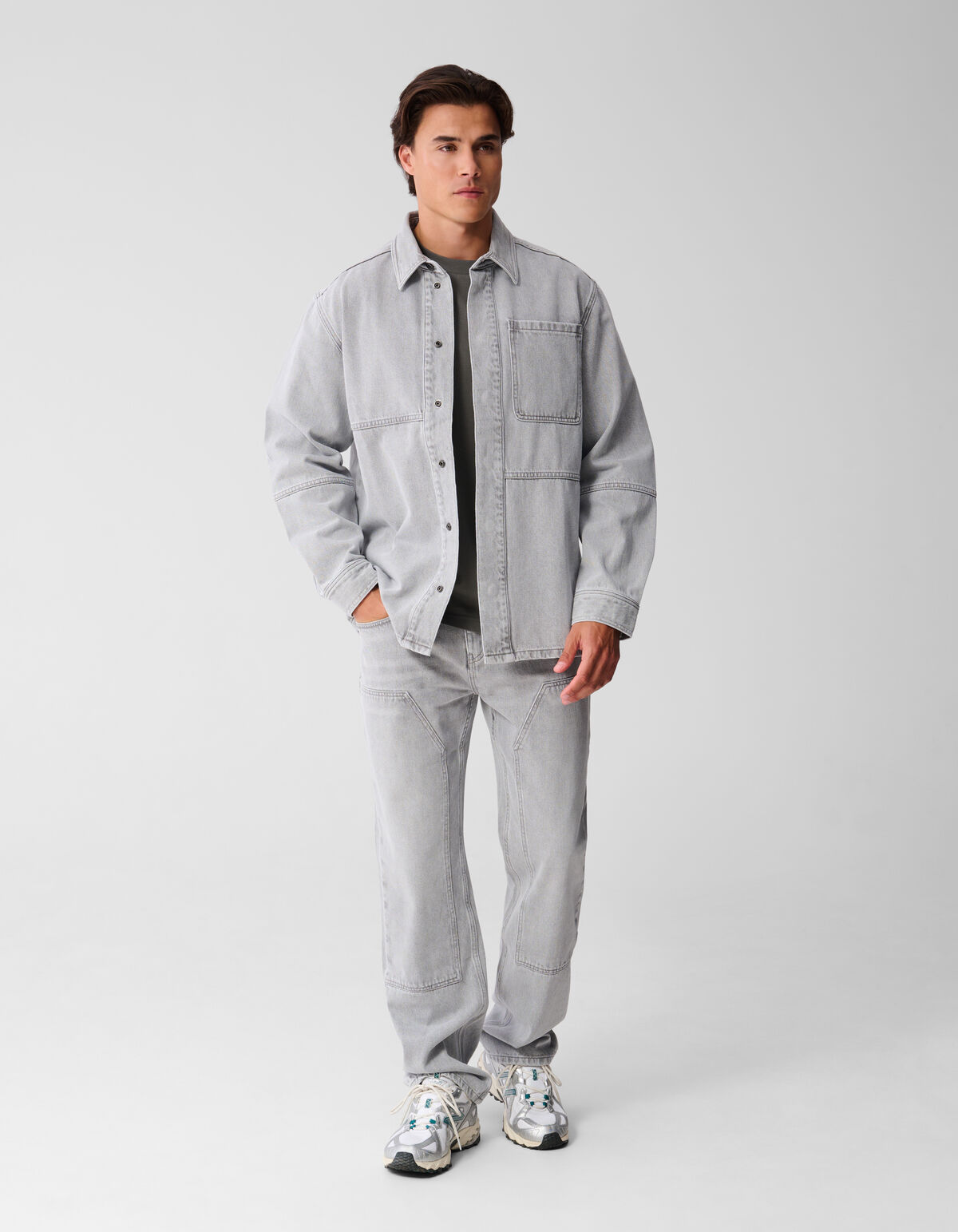 Patched Denim Overshirt Grijs SHOEBY MEN