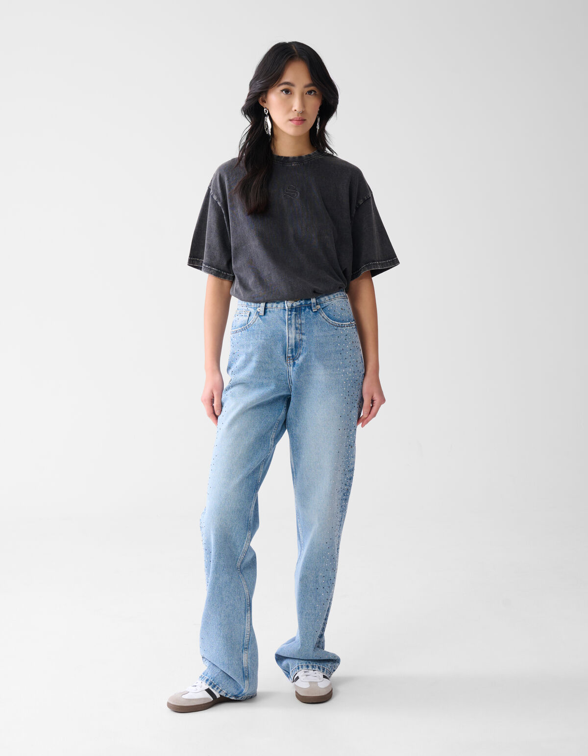 Washed Logo T-shirt Donkergrijs SHOEBY WOMEN