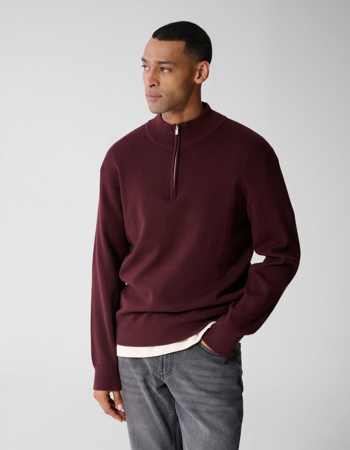 Turtle Half Zip Trui Donkerrood SHOEBY MEN