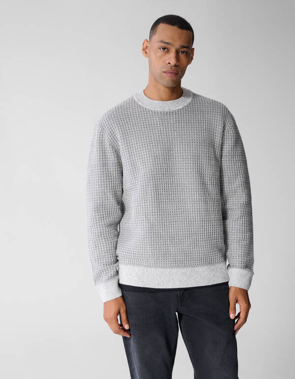 Waffle Crewneck Trui Lichtgrijs SHOEBY MEN