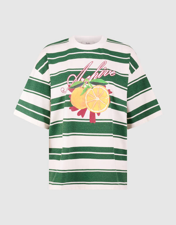 Stripe Artwork T-shirt Groen SHOEBY WOMEN