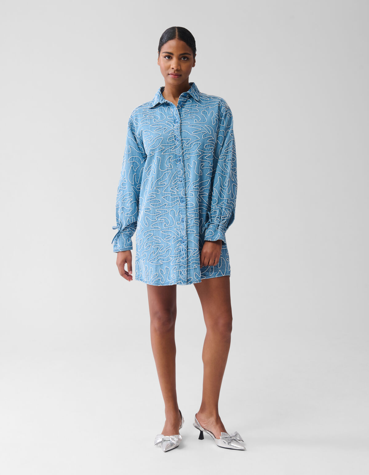 Embroidery Cord Jurk Denim Blauw SHOEBY WOMEN