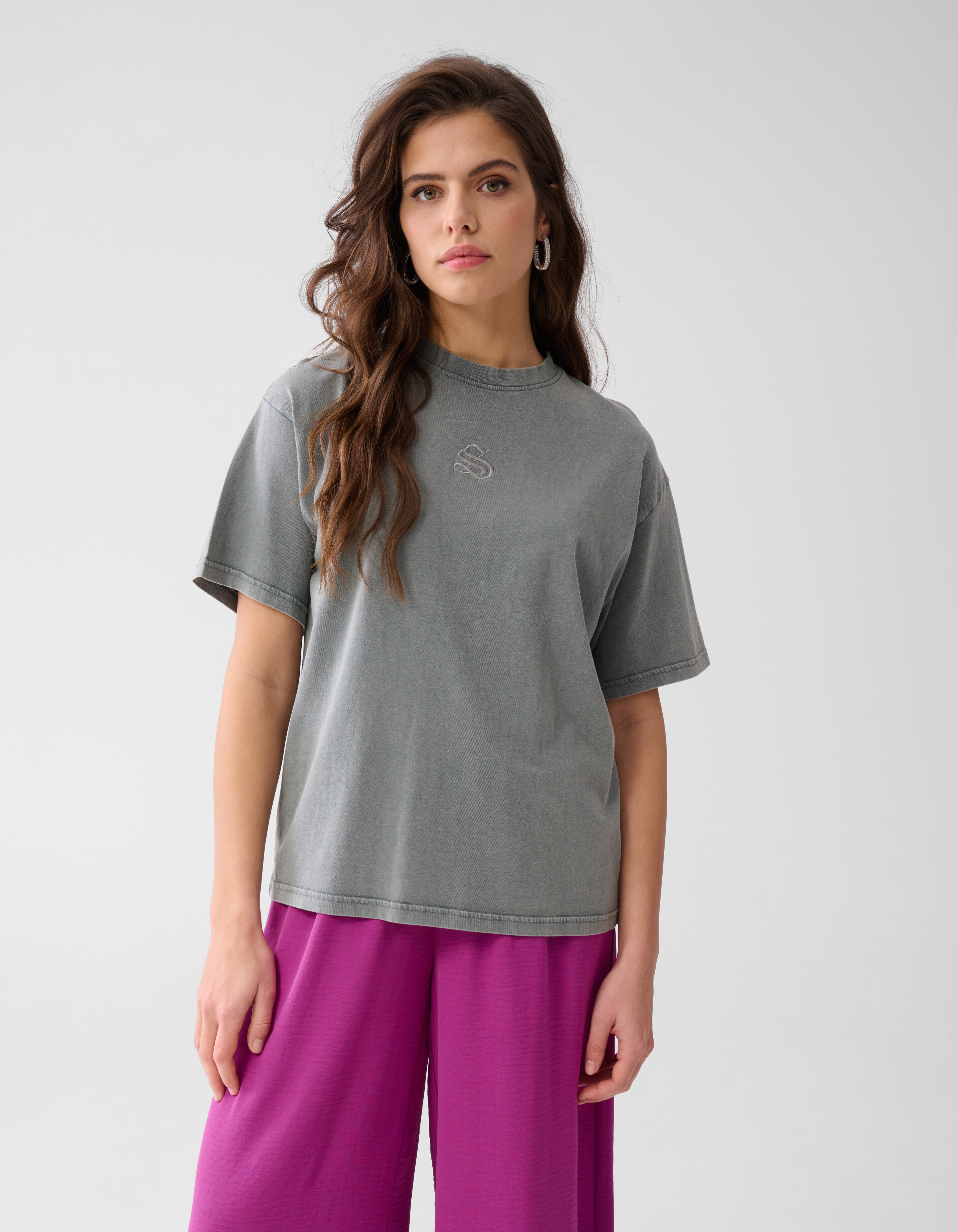 Washed Logo T-shirt Lichtgrijs SHOEBY WOMEN