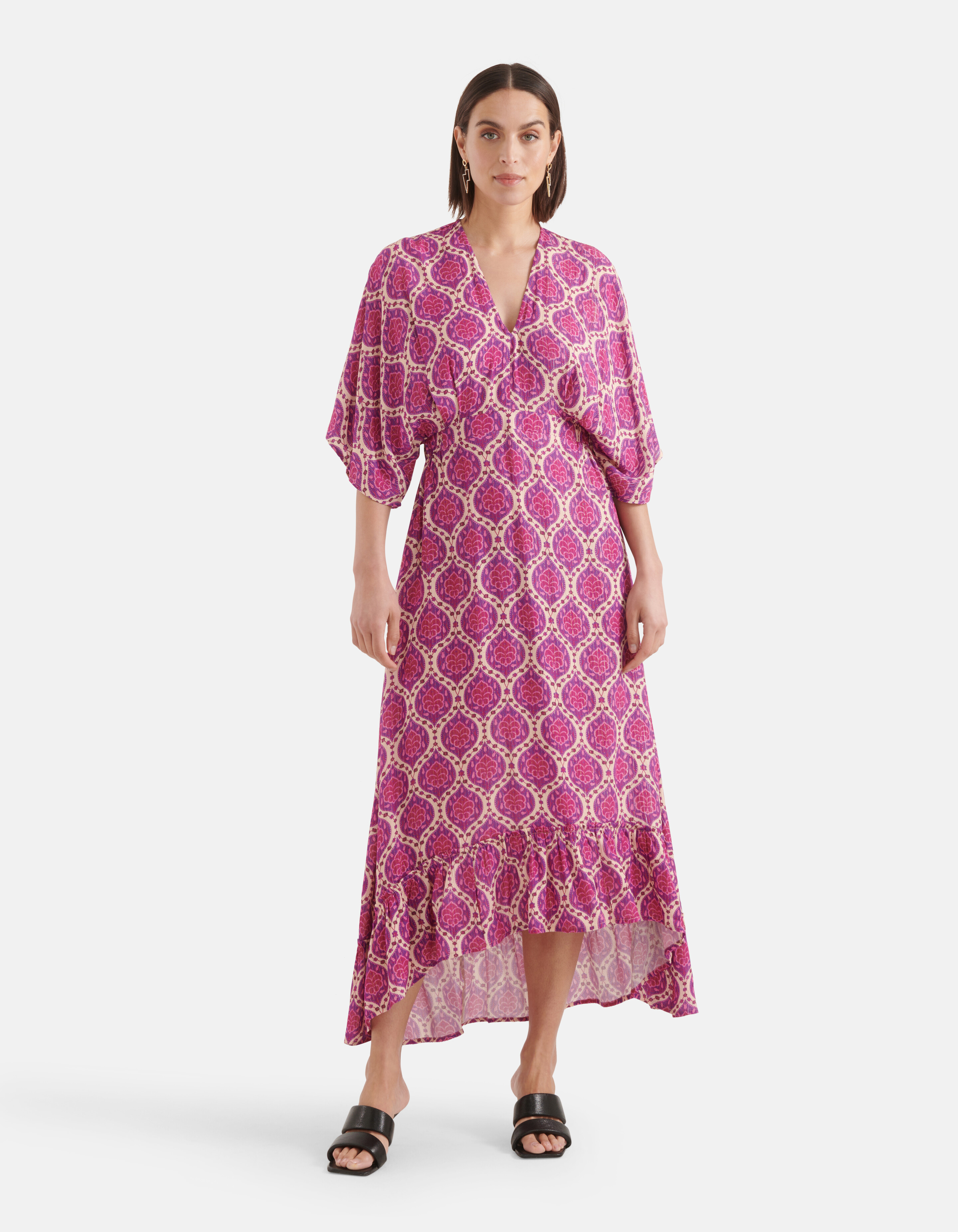Grafische Lurex Maxi Jurk Paars SHOEBY WOMEN
