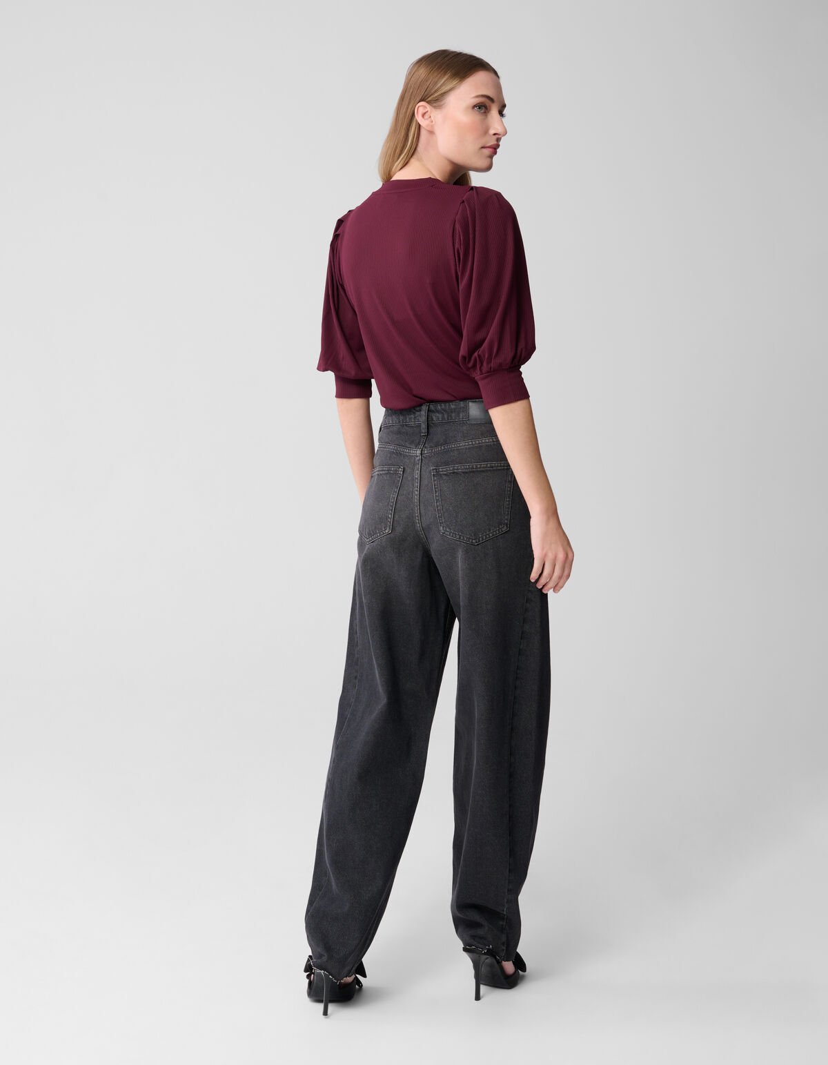 Rib Jersey Top Donkerrood SHOEBY WOMEN