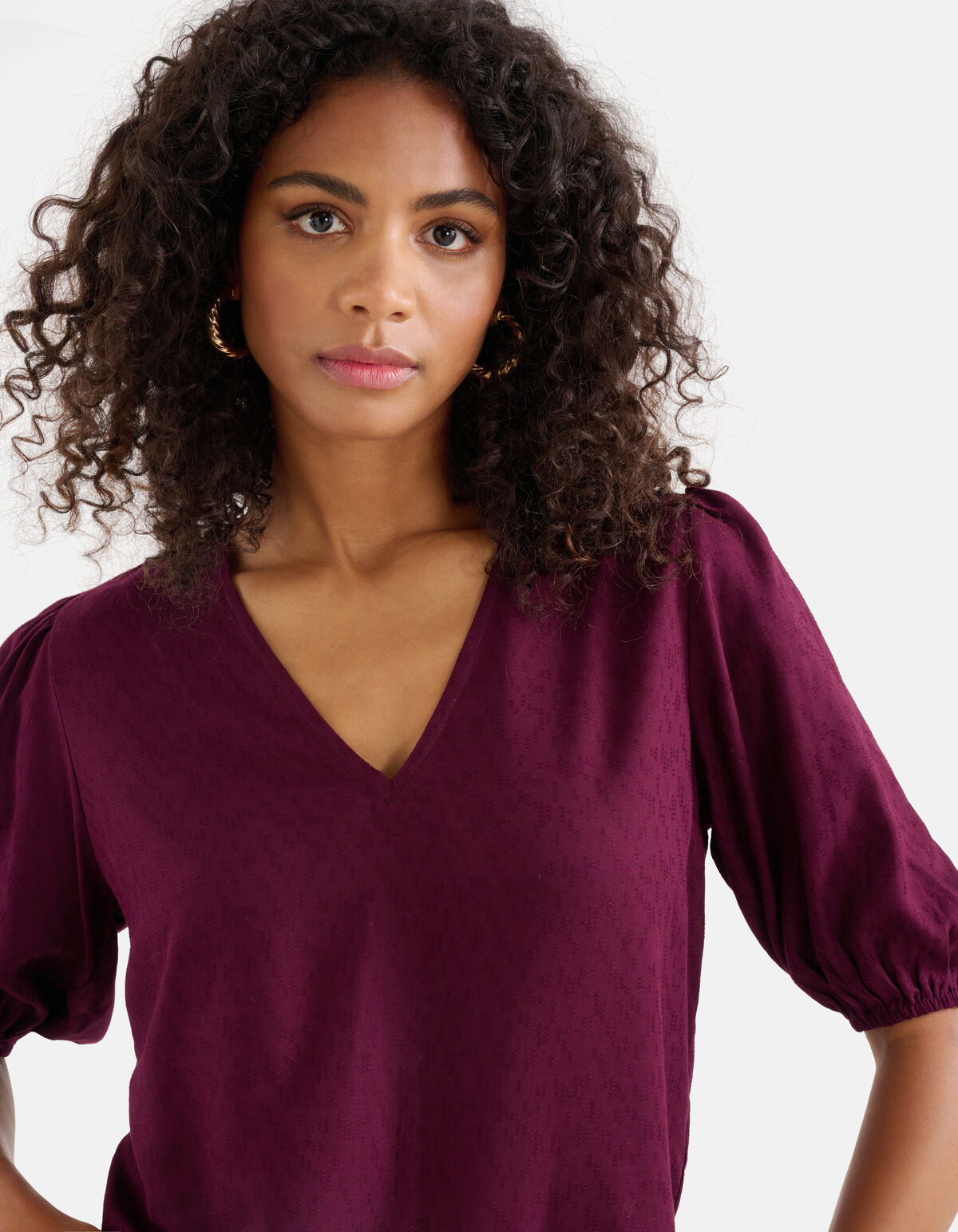 Structuur V-Hals Top Bordeaux SHOEBY WOMEN
