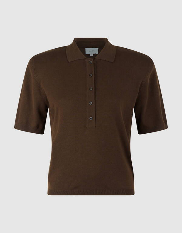 Shortsleeve Gebreide Polo Bruin SHOEBY WOMEN