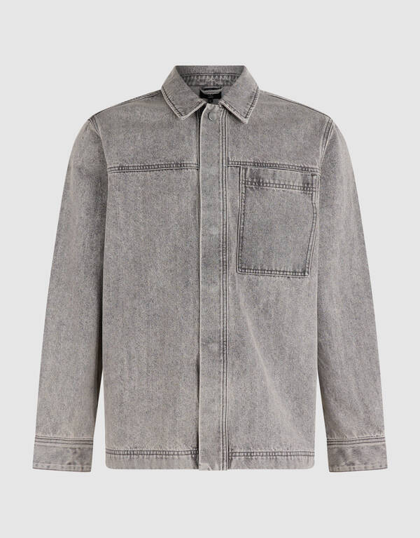 Relaxed Washed Denim Overshirt Grijs SHOEBY MEN