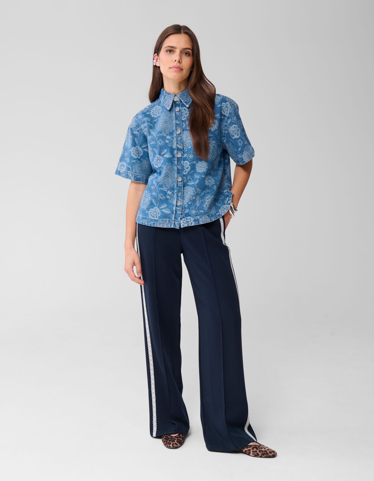 Oversized Flower Denim Blouse Blauw SHOEBY WOMEN