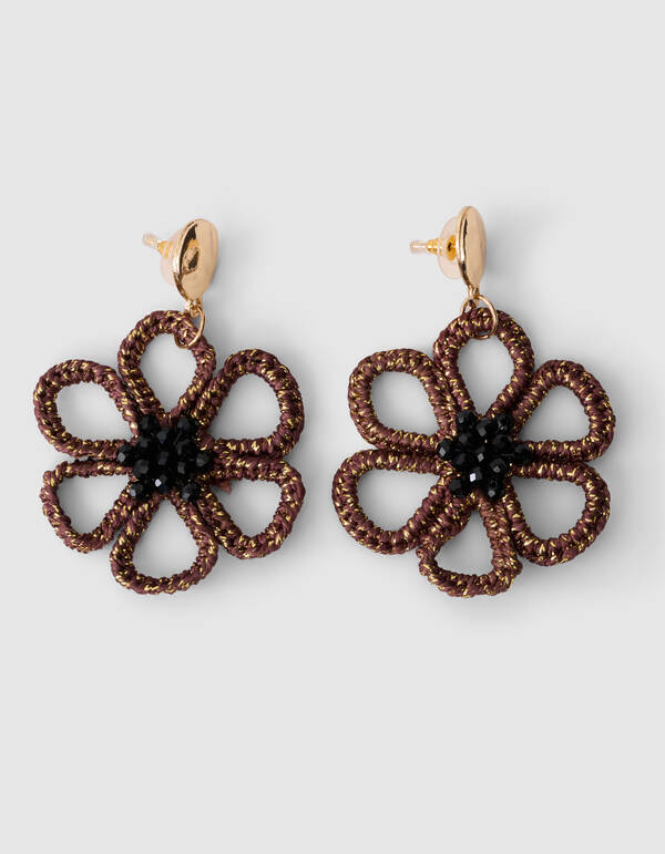 Beaded Bloem Oorbellen Bruin SHOEBY ACCESSOIRES