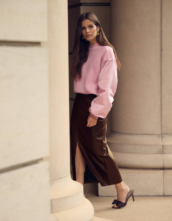 Vegan Leren Maxi Rok Donkerrood SHOEBY WOMEN
