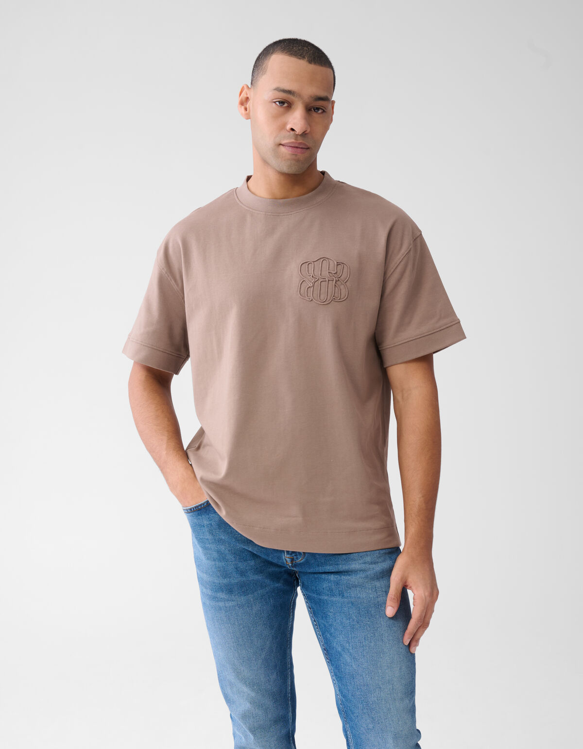 Embroidery T-shirt Lichtbruin SHOEBY MEN