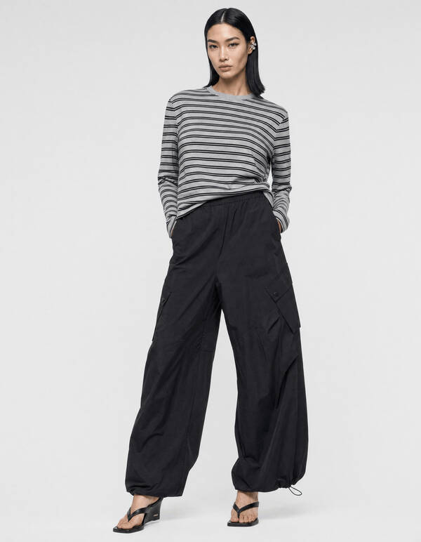 Shoulder Stripe Longsleeve Grijs/Zwart SHOEBY WOMEN