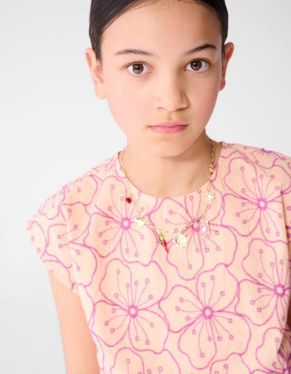 Flower Embroidery Blouse Lichtoranje SHOEBY GIRLS