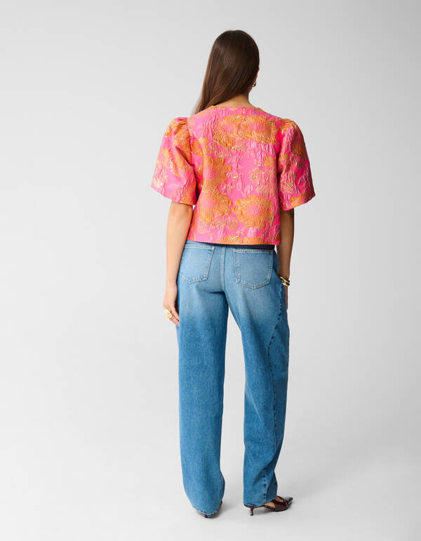 Jacquard Flower Blouse Roze/Oranje SHOEBY WOMEN