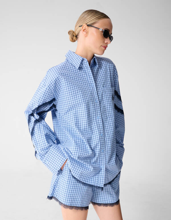 Kanten Ruiten Blouse Blauw SHOEBY WOMEN