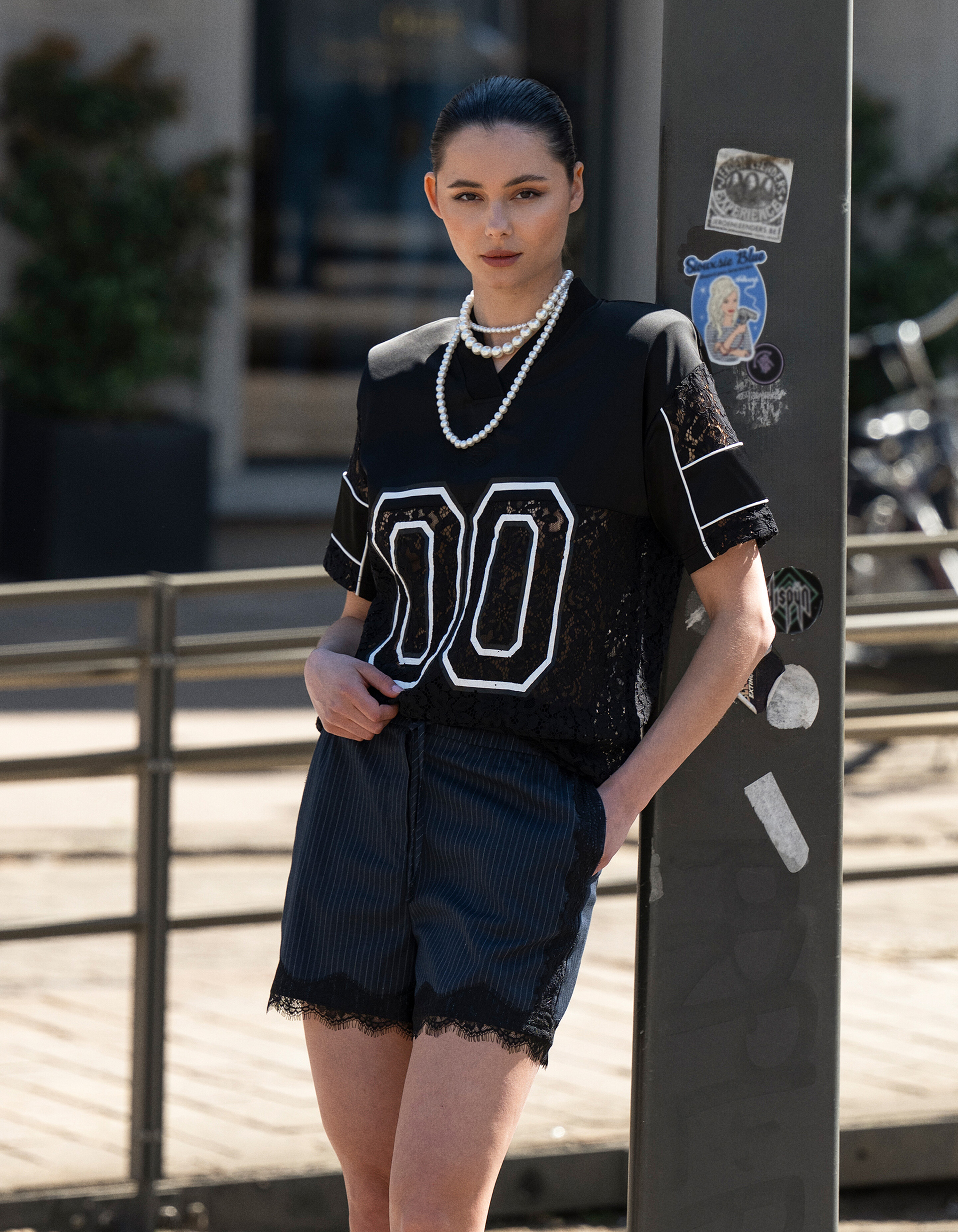 Oversized Kanten Baseball T-shirt Zwart SHOEBY WOMEN