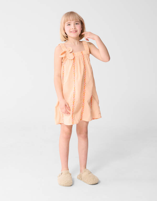 Flower Embroidery Mini Jurk Lichtoranje SHOEBY GIRLS