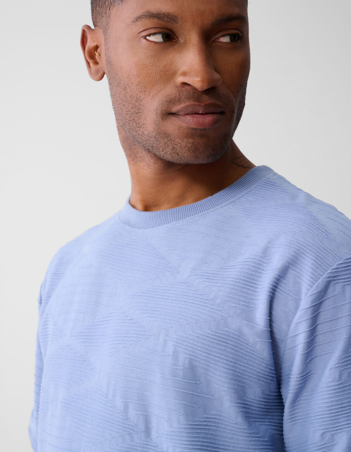 Wave Structuur T-shirt Lichtblauw SHOEBY MEN