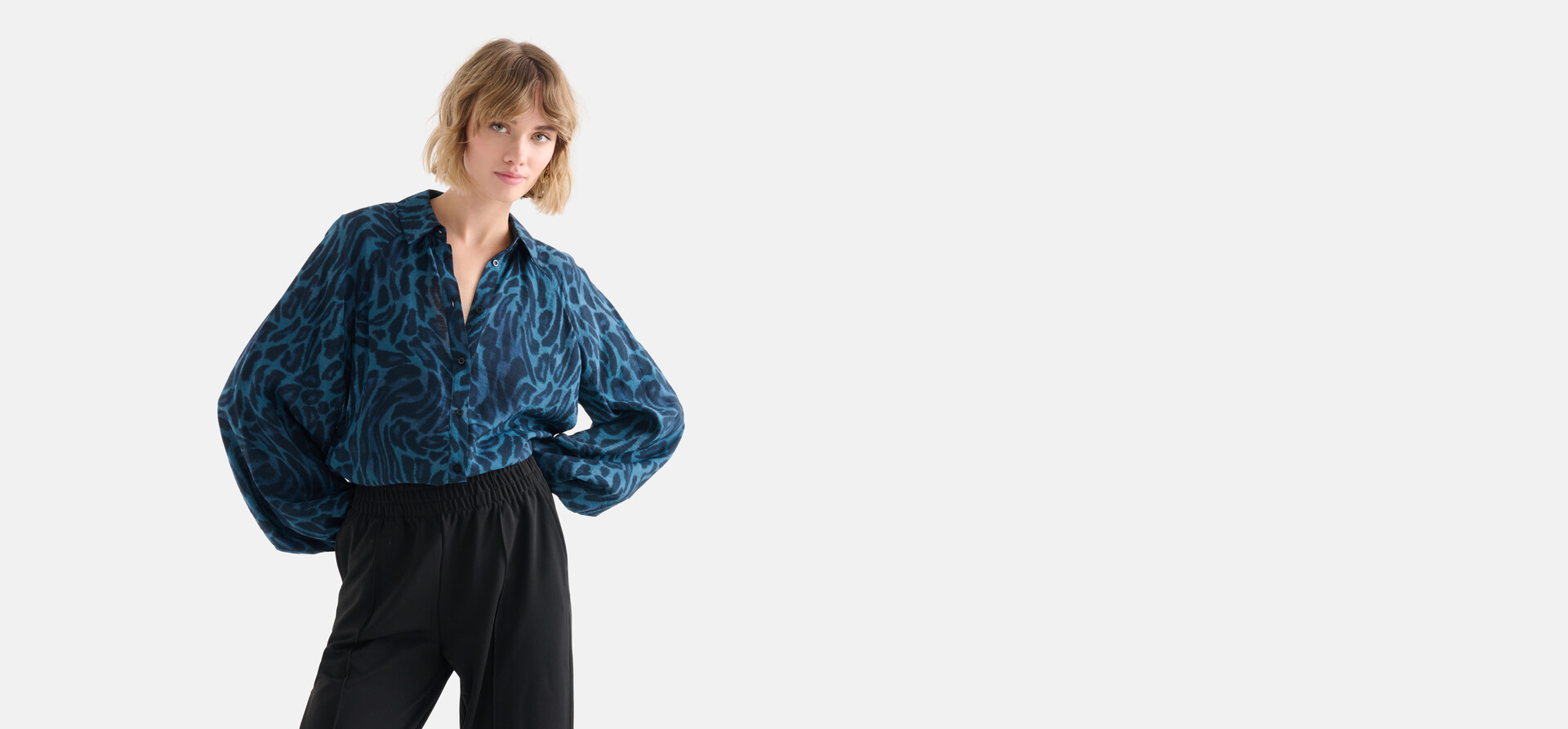 Leopard Print Blouse Blauw SHOEBY WOMEN