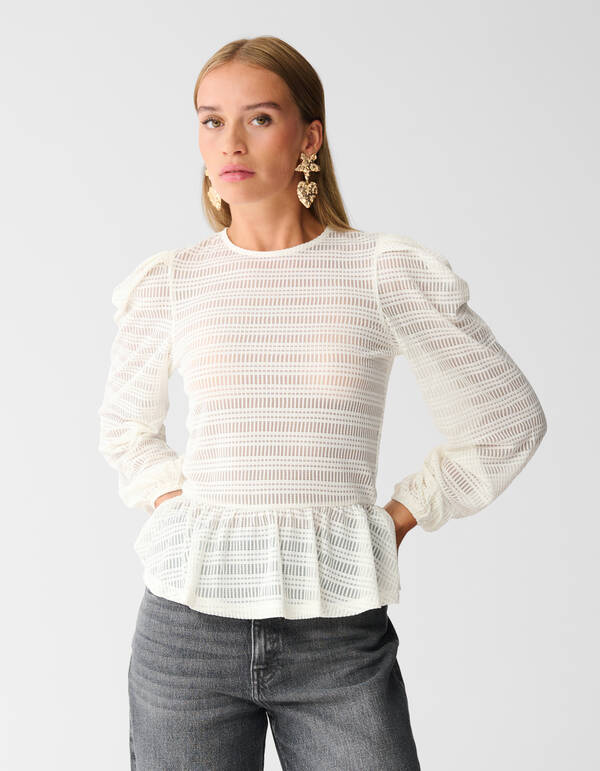 Mesh Structuur Blouse Gebroken Wit SHOEBY WOMEN