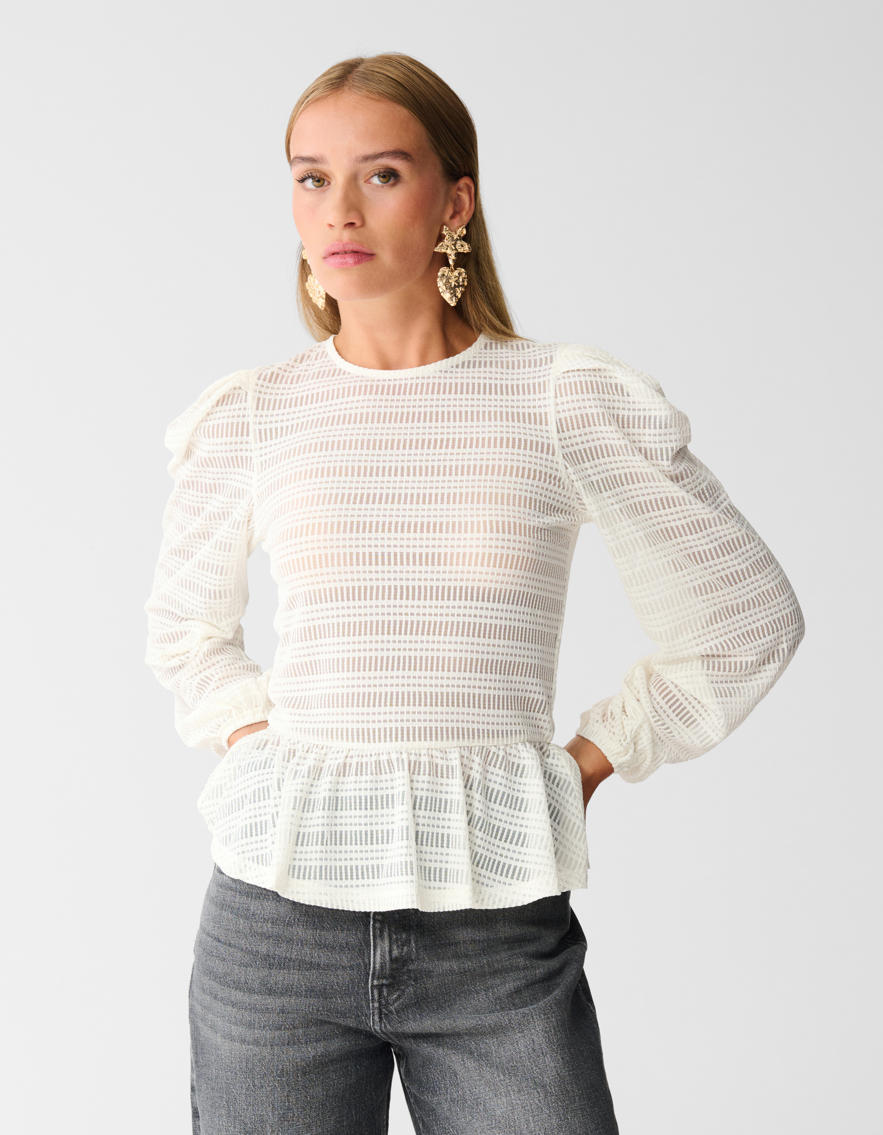Mesh Structuur Blouse Gebroken Wit SHOEBY WOMEN