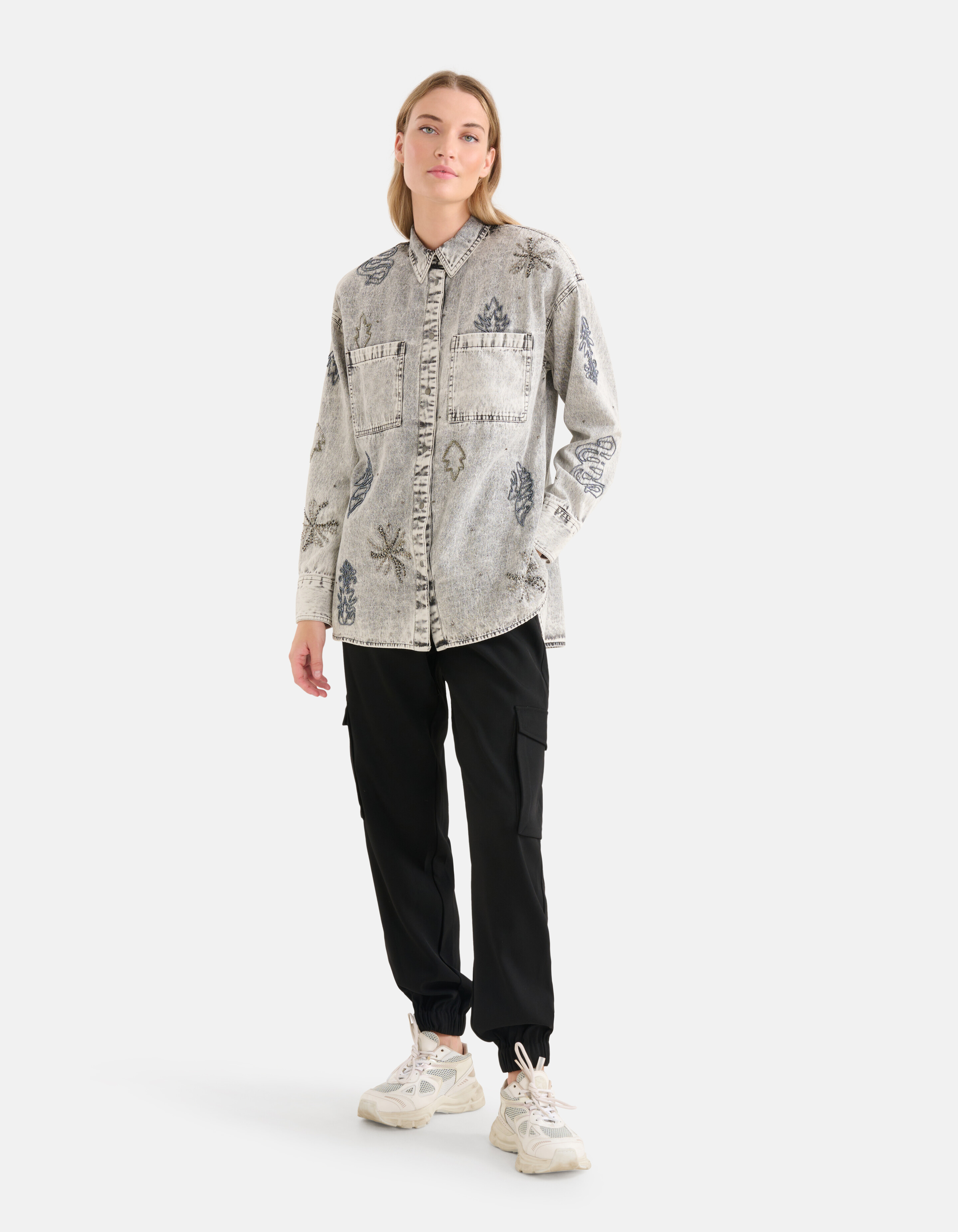 Embellished Denim Blouse Grijs SHOEBY WOMEN
