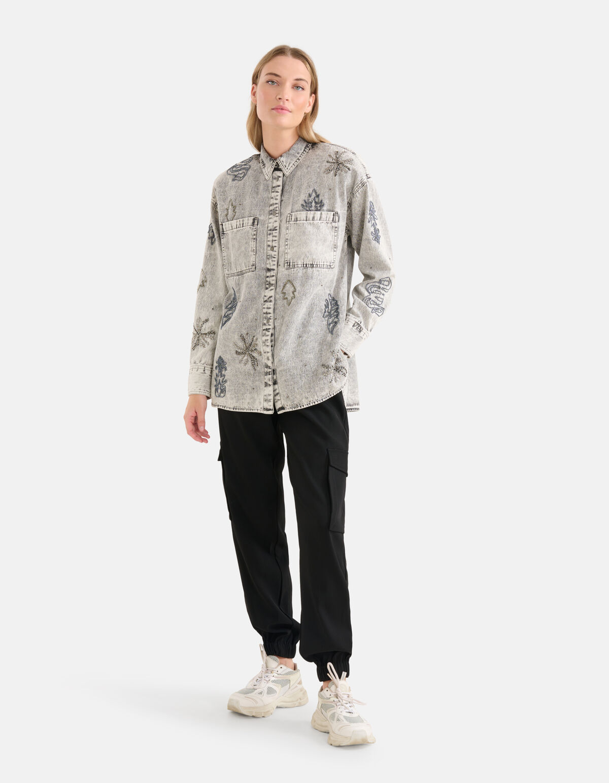 Embellished Denim Blouse Grijs SHOEBY WOMEN