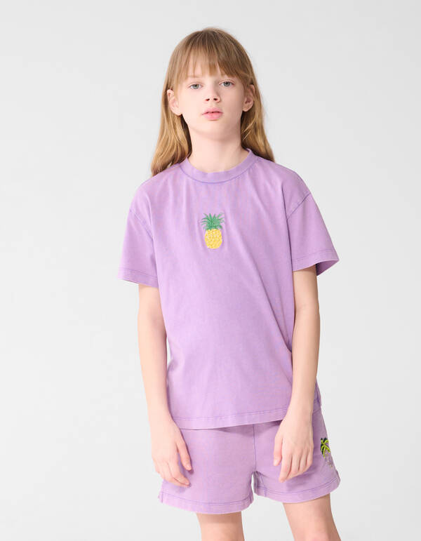 Washed Pineapple Artwork T-shirt Paars SHOEBY GIRLS