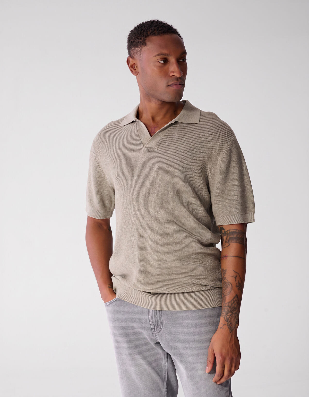 Gebreide Melange Polo Groen SHOEBY MEN