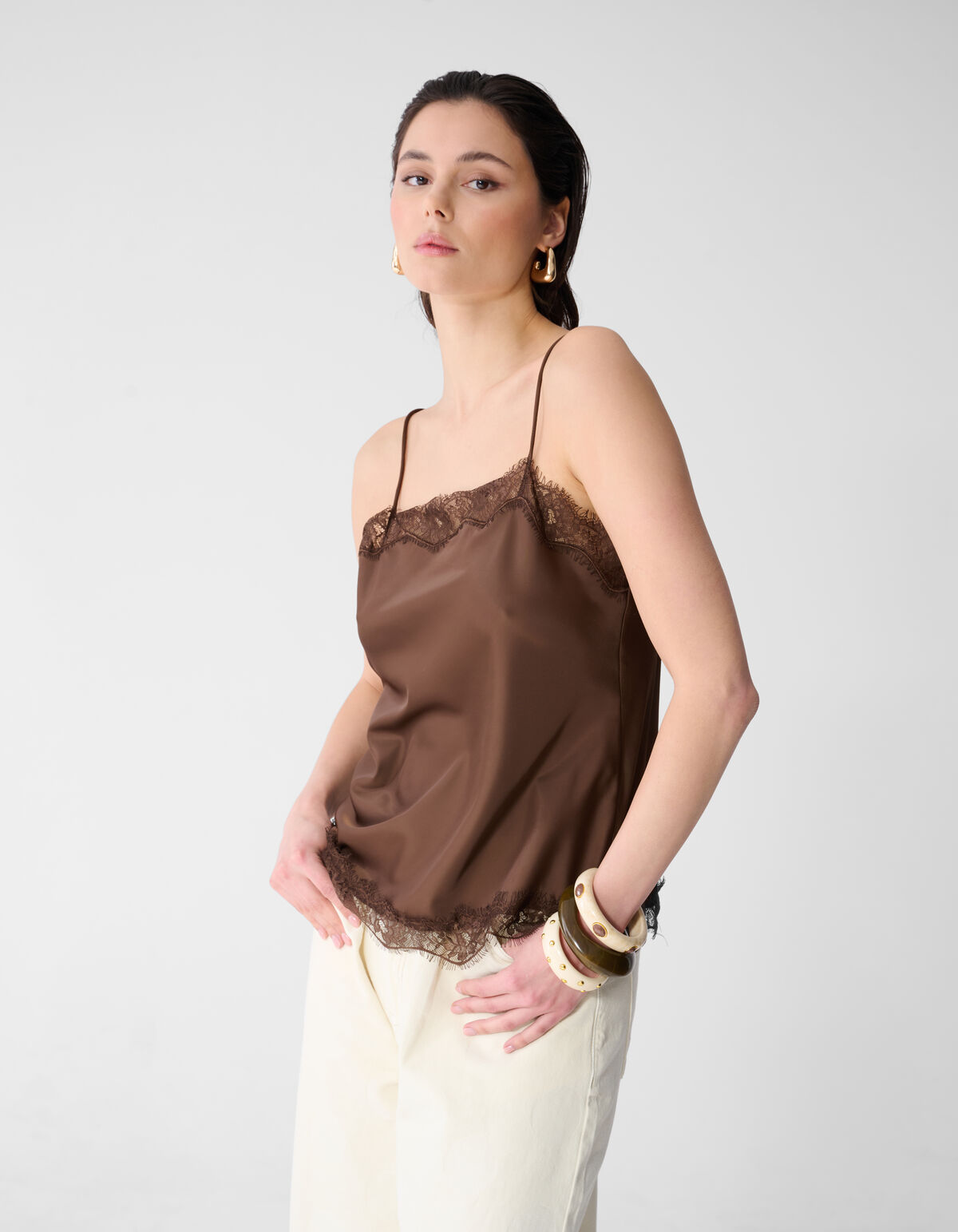 Kanten Singlet Top Bruin SHOEBY WOMEN