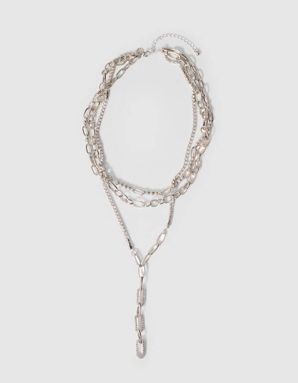 Triple Layer Strass Ketting Zilver SHOEBY ACCESSOIRES