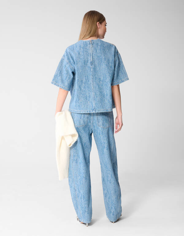 Oversized Jacquard Denim T-shirt Blauw SHOEBY WOMEN