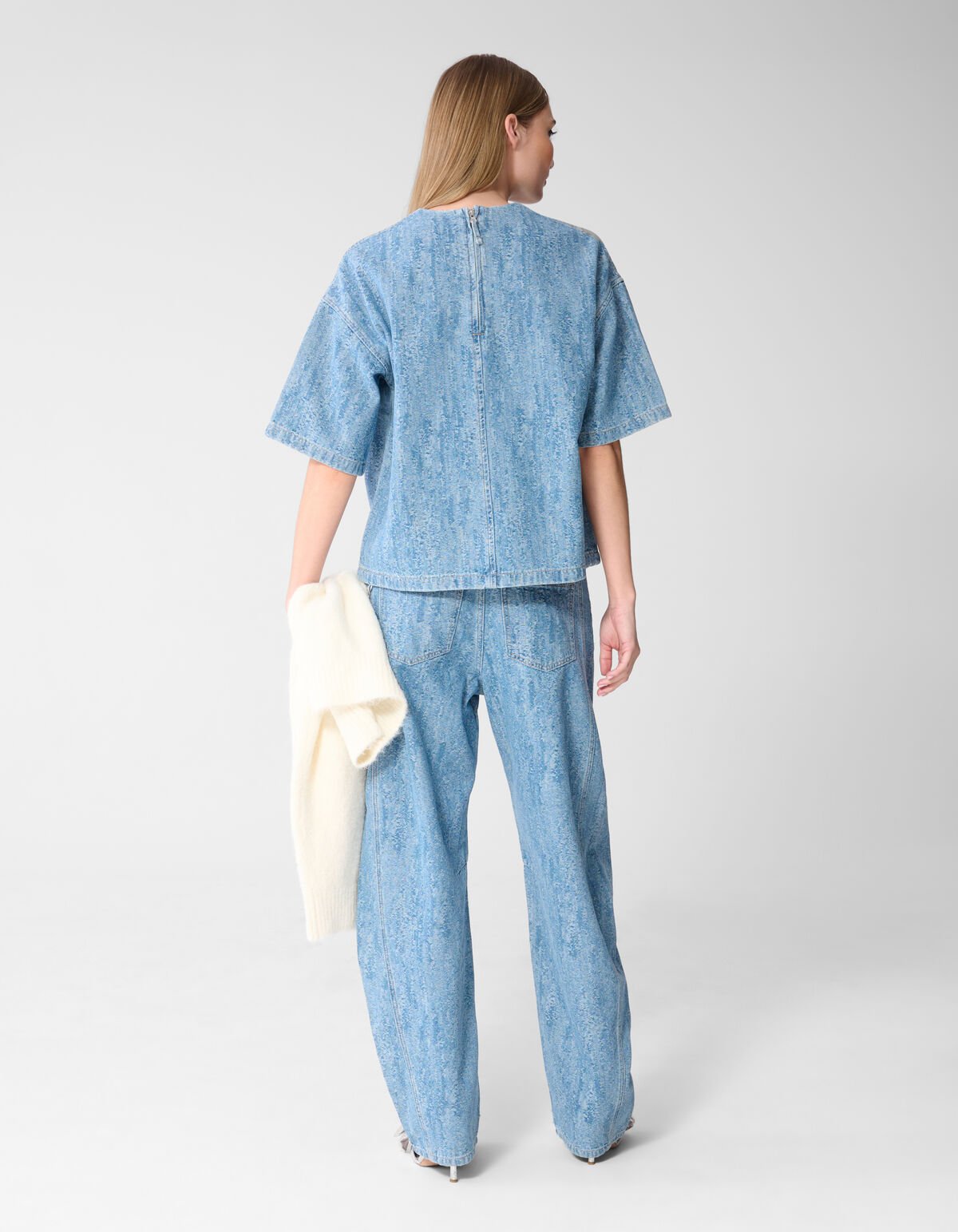 Oversized Jacquard Denim T-shirt Blauw SHOEBY WOMEN