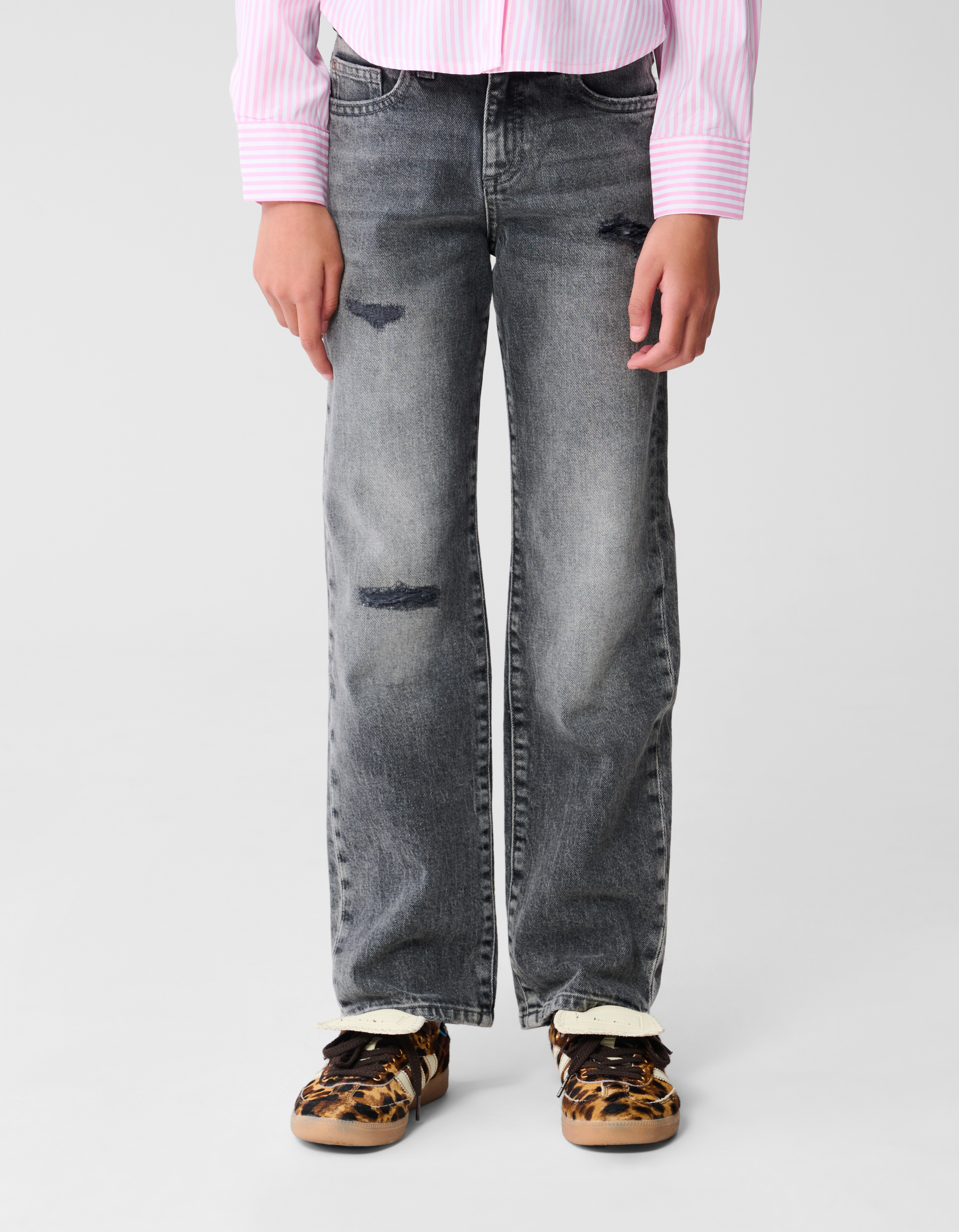 Destroyed Straight Fit Jeans Donkergrijs SHOEBY GIRLS