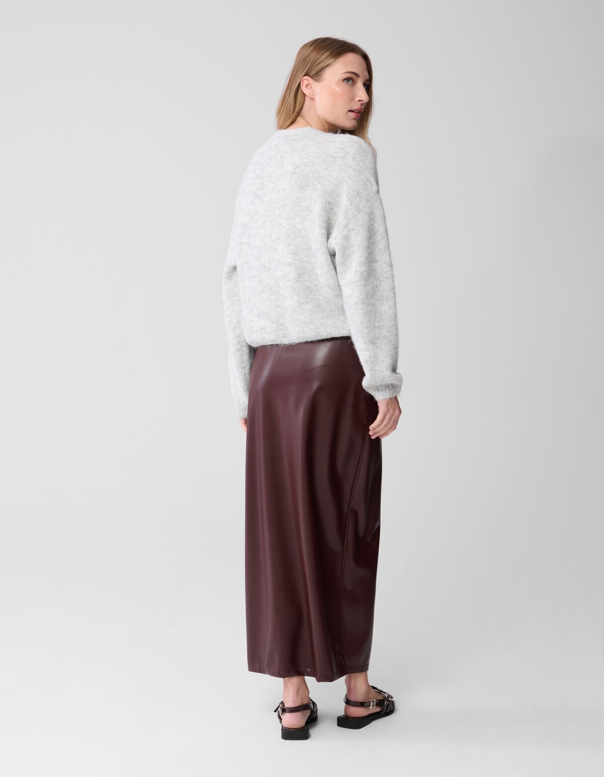 Vegan Leren Maxi Rok Donkerrood SHOEBY WOMEN