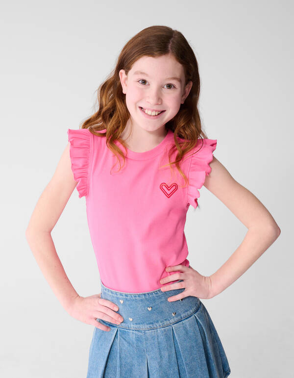 Ruffle Heart Top Roze SHOEBY GIRLS