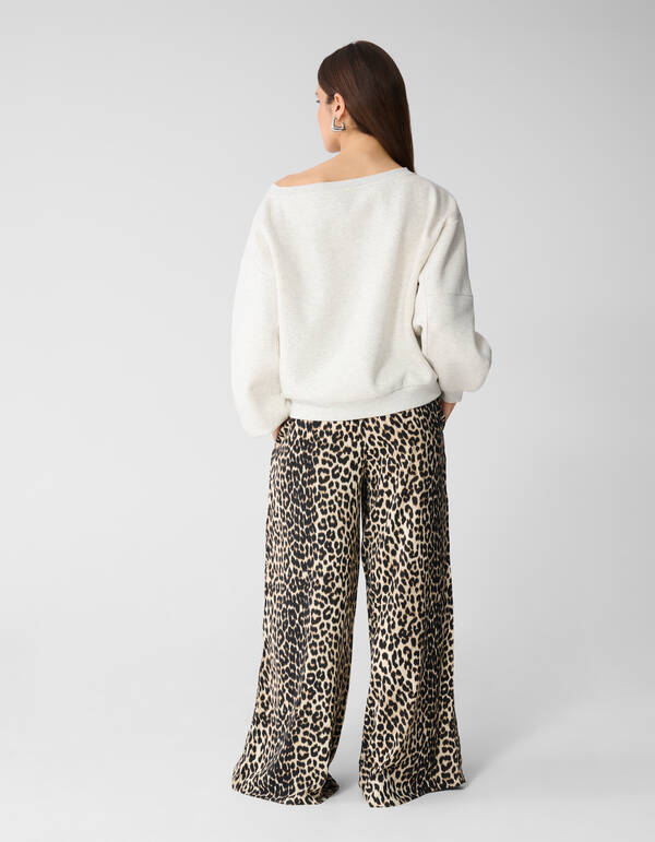 Sporty Leopard Wide Leg Fit Broek Bruin SHOEBY WOMEN