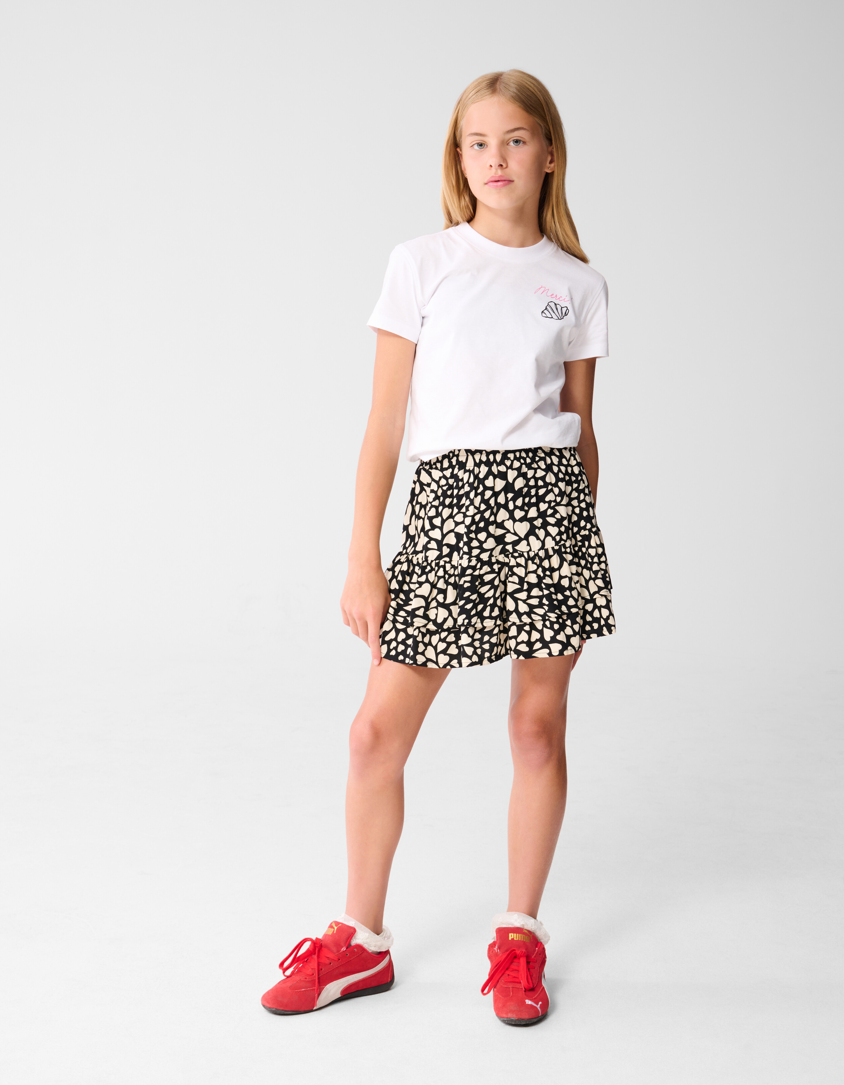 Heart Ruffle Mini Rok Zwart SHOEBY GIRLS