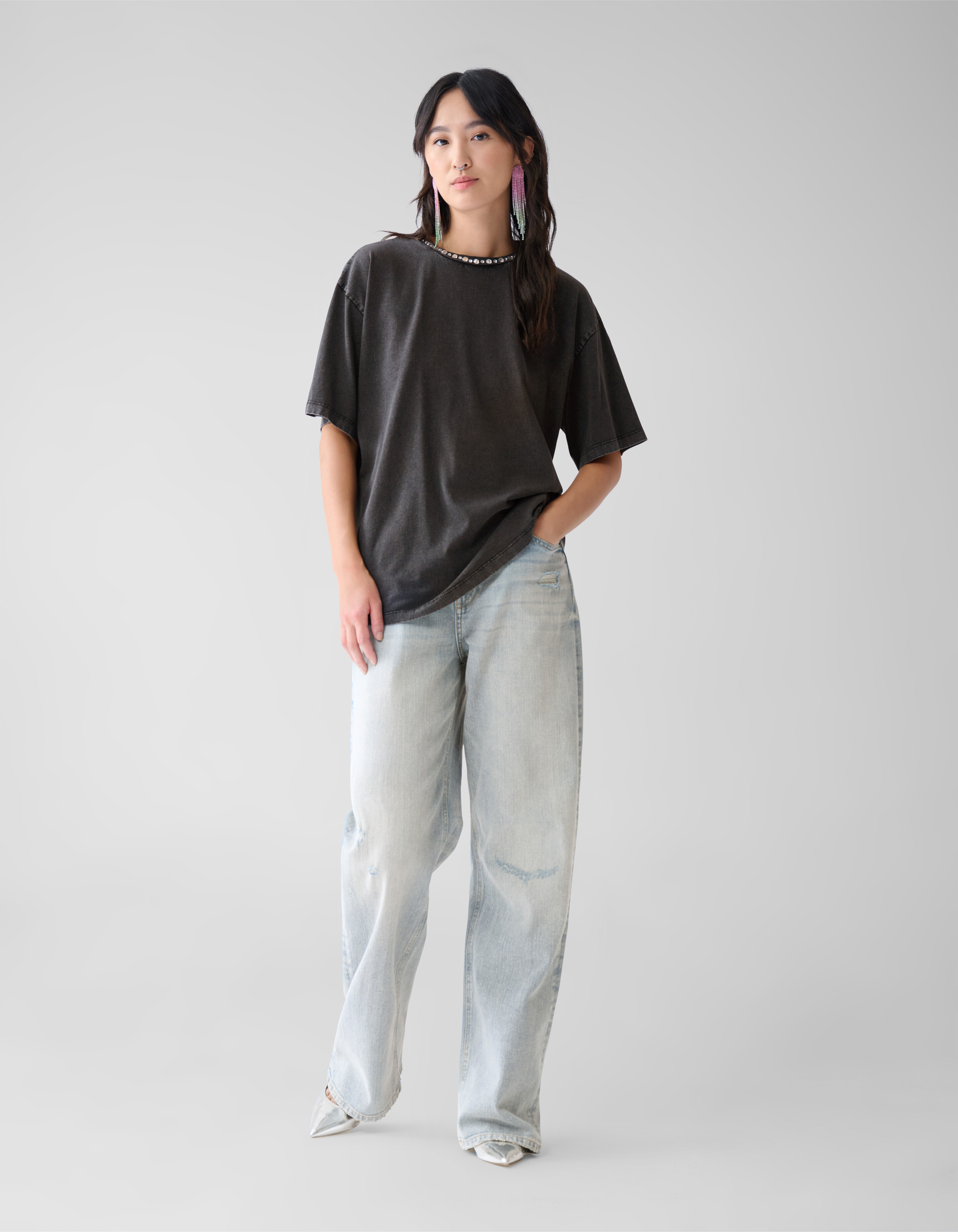 Embellished T-shirt Donkergrijs SHOEBY WOMEN
