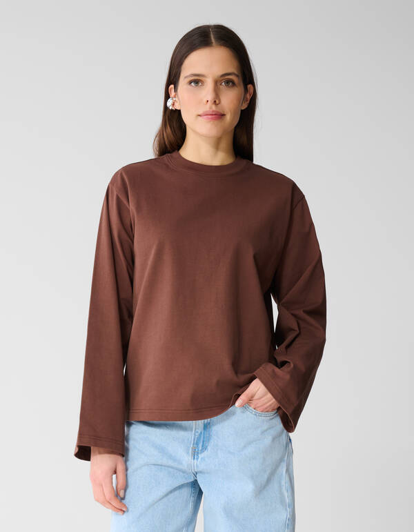 Oversized Basic Longsleeve T-shirt Bruin SHOEBY WOMEN