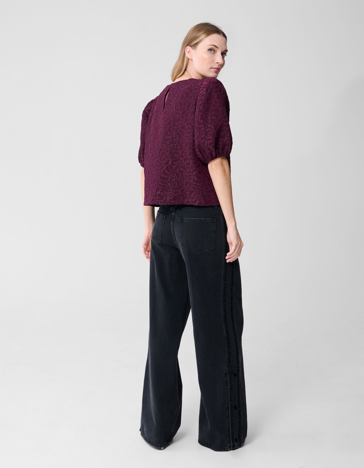 Jacquard Structuur Top Donkerrood SHOEBY WOMEN