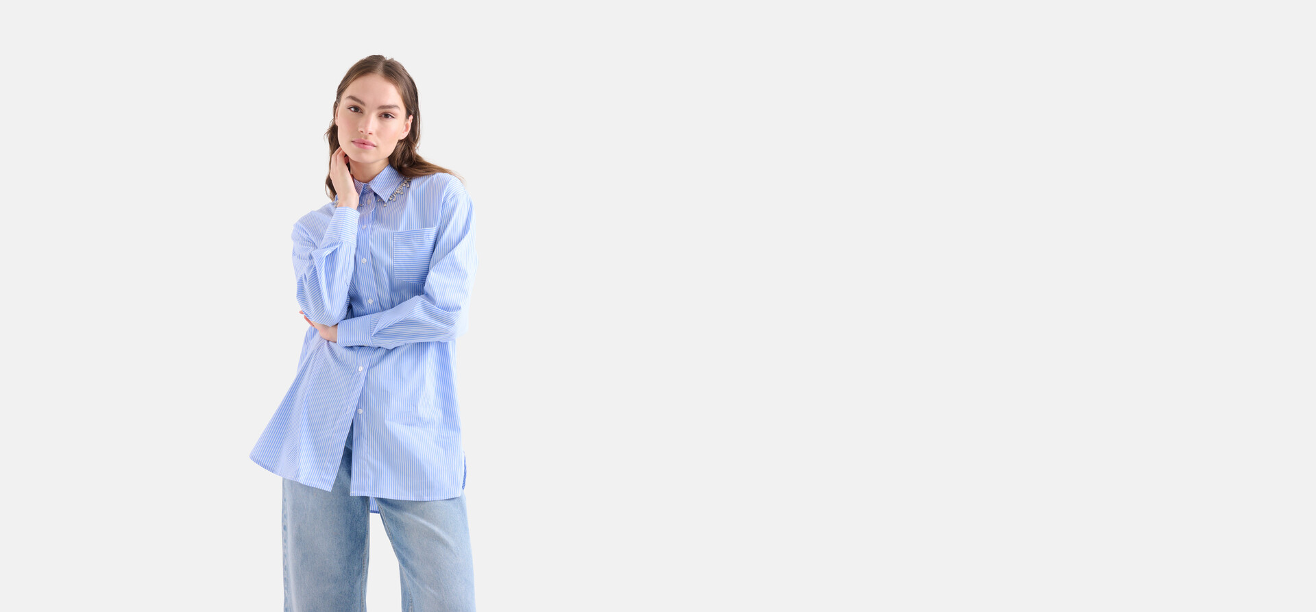 Pinstripe Strass Blouse Blauw SHOEBY WOMEN