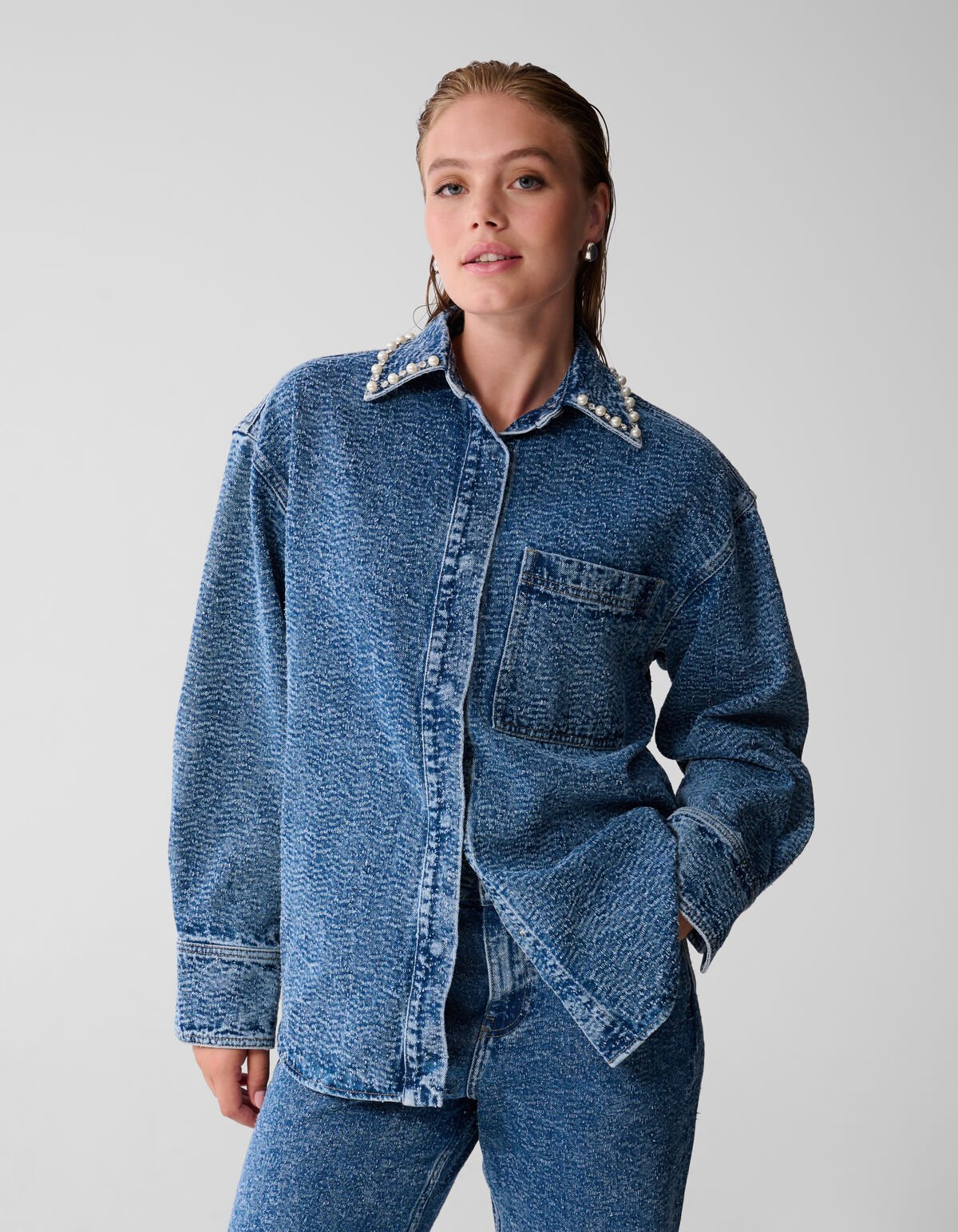 Structuur Denim Blouse Blauw SHOEBY WOMEN