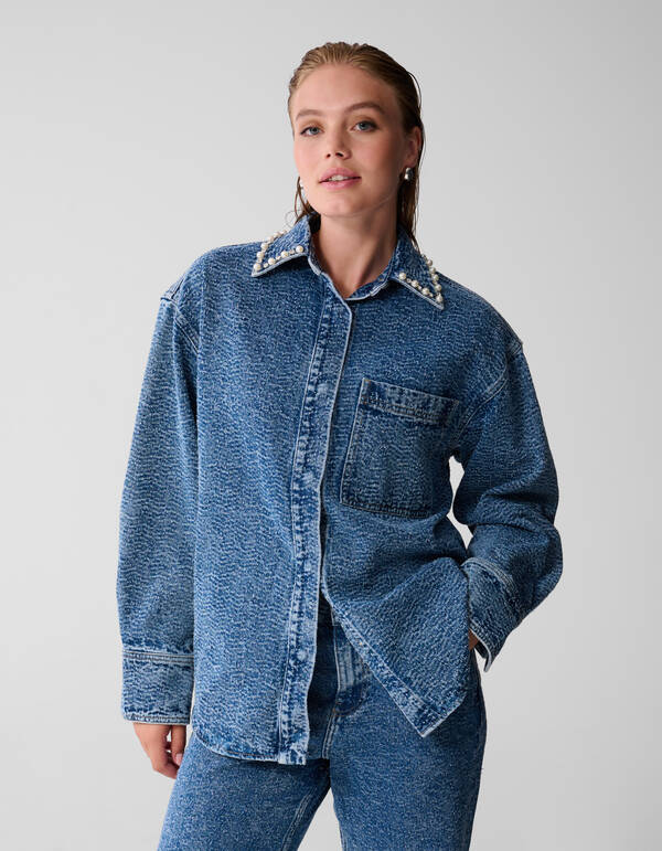 Structuur Denim Blouse Blauw SHOEBY WOMEN