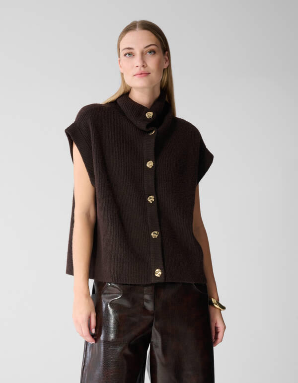 High Collar Gilet Donkerbruin SHOEBY WOMEN